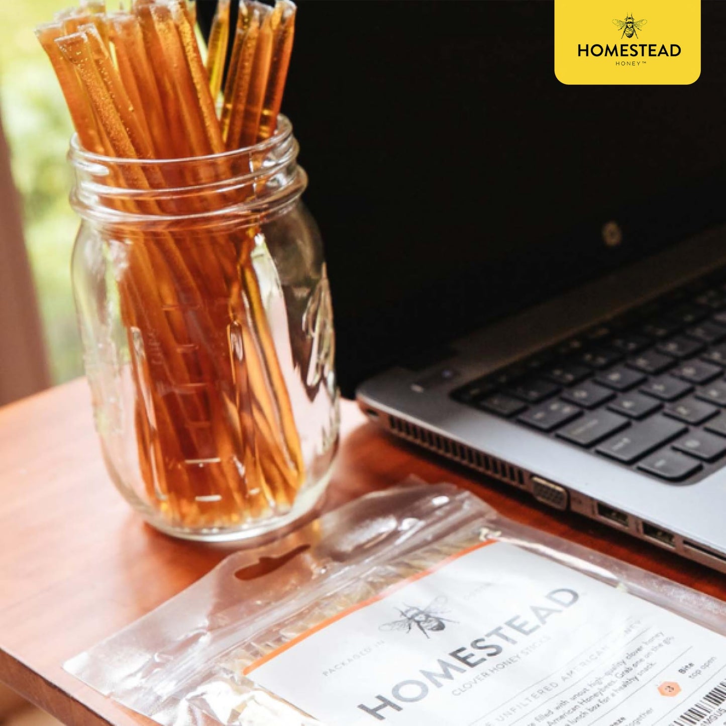 Homestead Honey Native Honey Sticks for Tea - 50-Pack Bulk Packets, Single Serve - Pure Wildflower Honey Straws - Easy-to-Open Honeycomb Stir Sticks for On-the-Go, Snacks, and Travel