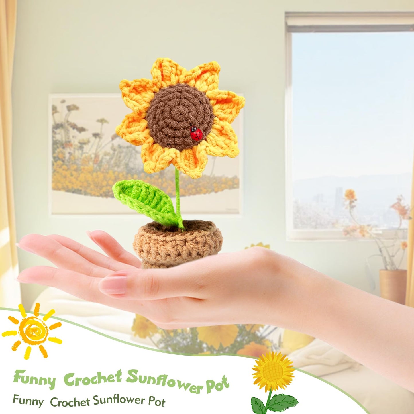 XIZIX Mini Crochet Sunflower Pot, Positive Sunflower Decor, Warm Flower Gift, Homey Feel to it