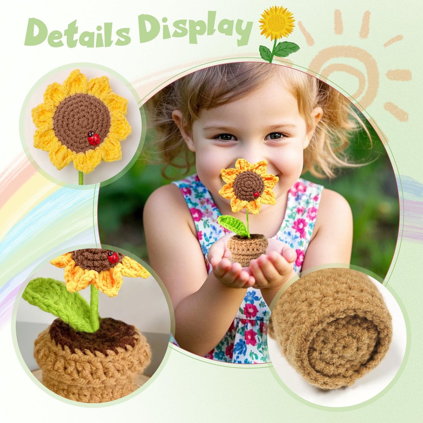 XIZIX Mini Crochet Sunflower Pot, Positive Sunflower Decor, Warm Flower Gift, Homey Feel to it