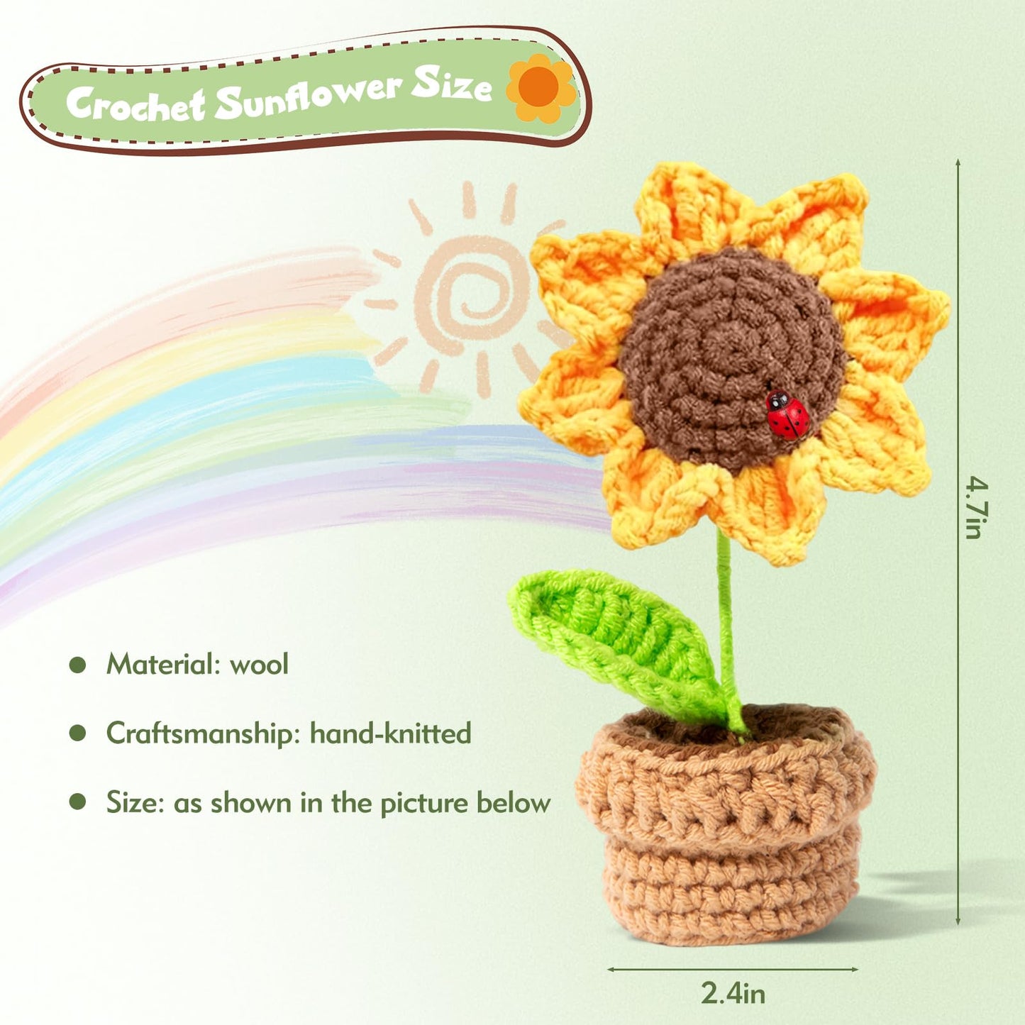 XIZIX Mini Crochet Sunflower Pot, Positive Sunflower Decor, Warm Flower Gift, Homey Feel to it