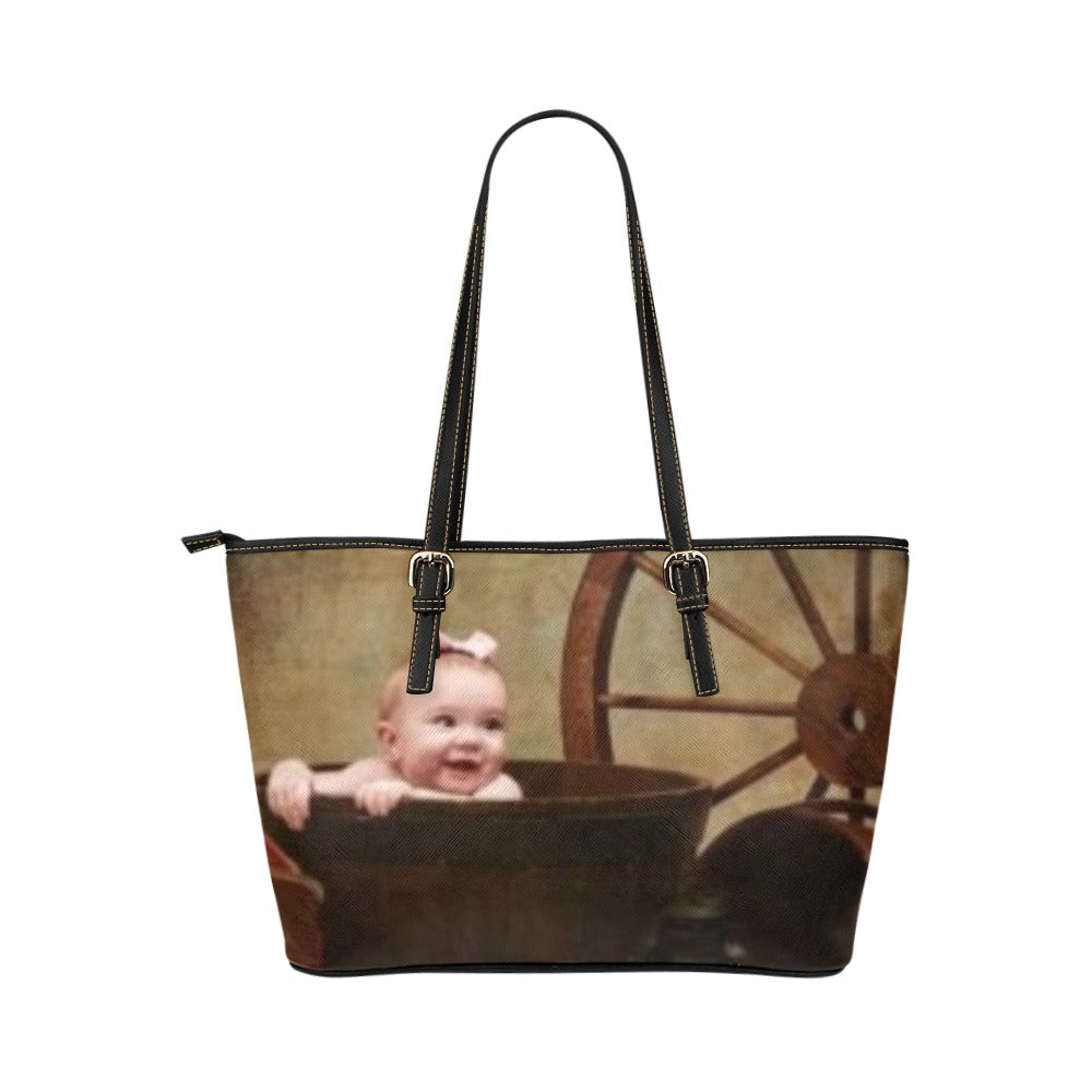 Custom large Leather zippered tote bag