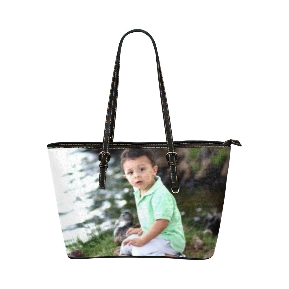 Custom large Leather zippered tote bag