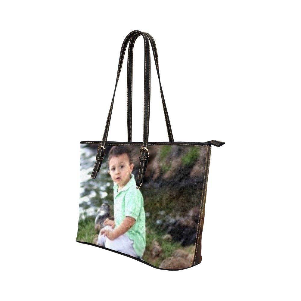 Custom large Leather zippered tote bag