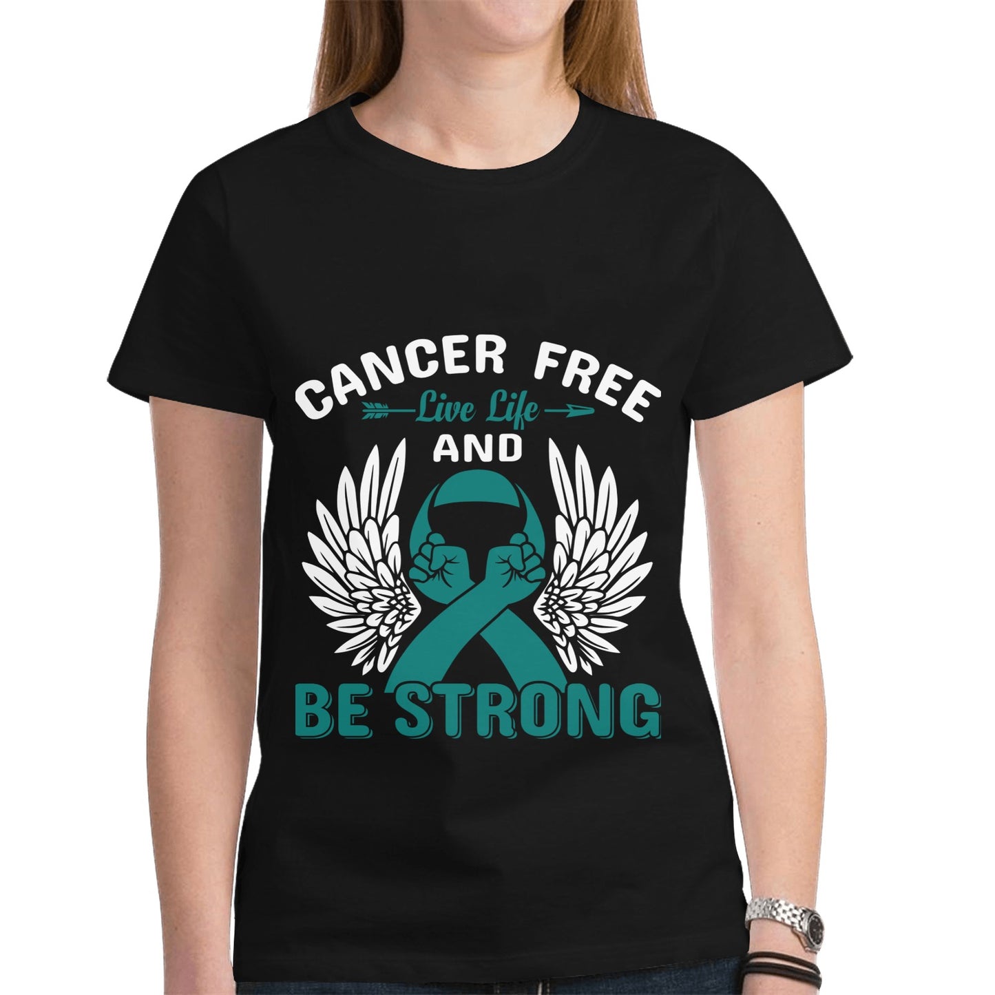 Graphic Women's Heavy Cotton Short Sleeve T-Shirt - Ovarian Cancer Free